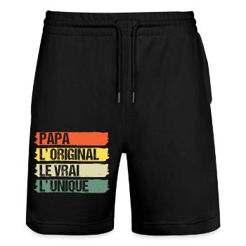 Papa l' original cadeau fête des pères vintage - Short de jogging bio TRAINER Stanley/Stella unisexe - noir - Devant - Nik (191cm) & Marisol (170cm)