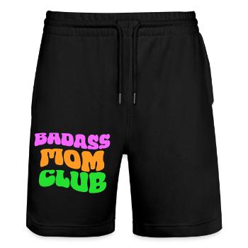 Club des mamans badass - Short de jogging bio TRAINER Stanley/Stella unisexe - noir - Devant - Nik (191cm) & Marisol (170cm)