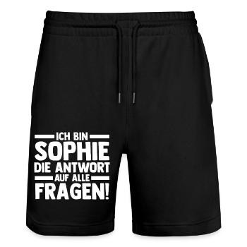 First name Unicorn Sophie - Stanley/Stella Trainer Unisex Organic Jogging Shorts - black - Front - Nik (191cm) & Marisol (170cm)