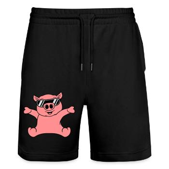 cool sunglasses sitting friendly small child baby - Stanley/Stella Trainer Unisex Organic Jogging Shorts - black - Front - Nik (191cm) & Marisol (170cm)