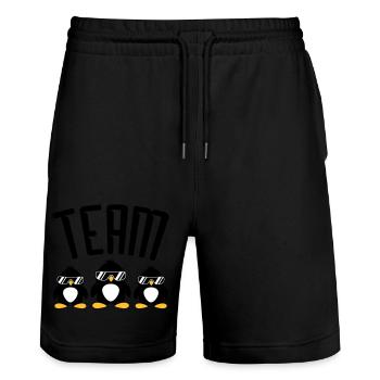 Logo Team Pinguine - Stanley/Stella Unisex Bio Joggingshorts Trainer  - Schwarz - Vorne - Nik (191cm) & Marisol (170cm)