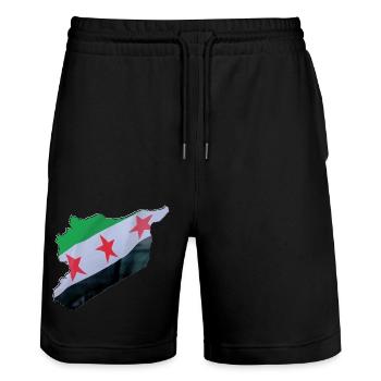 Syria Flag in Syria Map - Stanley/Stella Trainer Unisex Organic Jogging Shorts - black - Front - Nik (191cm) & Marisol (170cm)