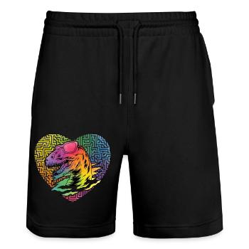 Dinosaurier Hipster - Stanley/Stella Unisex Bio Joggingshorts Trainer  - Schwarz - Vorne - Nik (191cm) & Marisol (170cm)