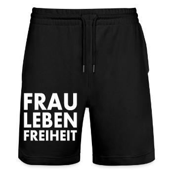 Frau leben freiheit iran - Stanley/Stella Unisex Bio Joggingshorts Trainer  - Schwarz - Vorne - Nik (191cm) & Marisol (170cm)