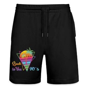 Back to the 90s - Stanley/Stella Trainer Unisex Organic Jogging Shorts - black - Front - Nik (191cm) & Marisol (170cm)