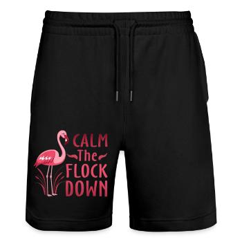 Calm The Flock Down T-Shirt Flamingo-Liebhaber Geschenke - Stanley/Stella Unisex Bio Joggingshorts Trainer  - Schwarz - Vorne - Nik (191cm) & Marisol (170cm)