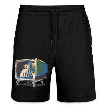 Retro-Katze im Fernsehen - Stanley/Stella Unisex Bio Joggingshorts Trainer  - Schwarz - Vorne - Nik (191cm) & Marisol (170cm)
