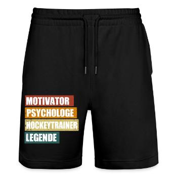 Lustiger Hockeytrainer Spruch - Stanley/Stella Unisex Bio Joggingshorts Trainer  - Schwarz - Vorne - Nik (191cm) & Marisol (170cm)