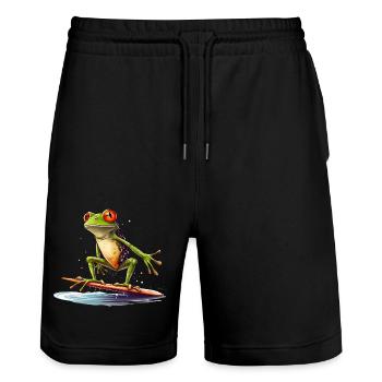 Frosch auf dem Surfbrett - Stanley/Stella Unisex Bio Joggingshorts Trainer  - Schwarz - Vorne - Nik (191cm) & Marisol (170cm)