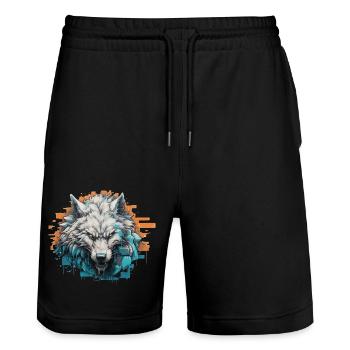 Geist des Nordens - Graffiti-Stil - Stanley/Stella Unisex Bio Joggingshorts Trainer  - Schwarz - Vorne - Nik (191cm) & Marisol (170cm)