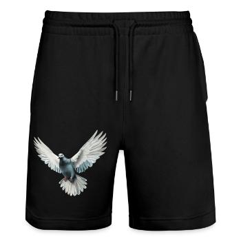 Friedenstaube - Stanley/Stella Unisex Bio Joggingshorts Trainer  - Schwarz - Vorne - Nik (191cm) & Marisol (170cm)