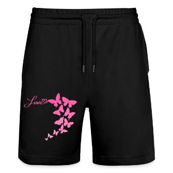 Love papillon rose nature butterfly - Short de jogging bio TRAINER Stanley/Stella unisexe - noir - Devant - Nik (191cm) & Marisol (170cm)