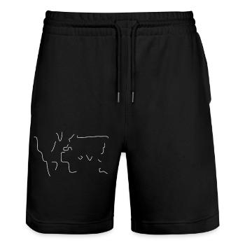 World map - fine style - Stanley/Stella Trainer Unisex Organic Jogging Shorts - black - Front - Nik (191cm) & Marisol (170cm)