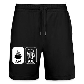 Bier Kaffee Liebhaber Bierpong Spruch Zitat - Stanley/Stella Unisex Bio Joggingshorts Trainer  - Schwarz - Vorne - Nik (191cm) & Marisol (170cm)