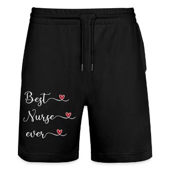 Nurse - Stanley/Stella Trainer Unisex Organic Jogging Shorts - black - Front - Nik (191cm) & Marisol (170cm)