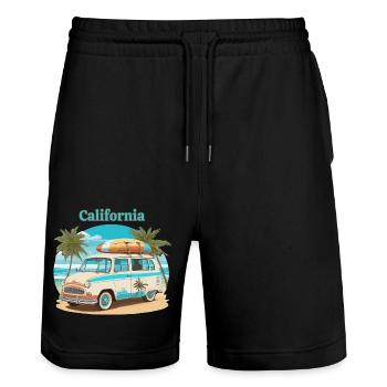 Van Surfer Vintage California Surf 60er 70er Jahre - Stanley/Stella Unisex Bio Joggingshorts Trainer  - Schwarz - Vorne - Nik (191cm) & Marisol (170cm)