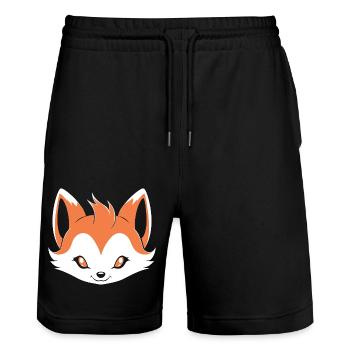 Humour petit renard japonais kitsune - Short de jogging bio TRAINER Stanley/Stella unisexe - noir - Devant - Nik (191cm) & Marisol (170cm)