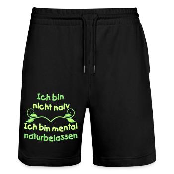 Nicht naiv - mental naturbelassen - Stanley/Stella Unisex Bio Joggingshorts Trainer  - Schwarz - Vorne - Nik (191cm) & Marisol (170cm)