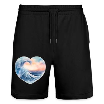 Coeur ondulé - Short de jogging bio TRAINER Stanley/Stella unisexe - noir - Devant - Nik (191cm) & Marisol (170cm)