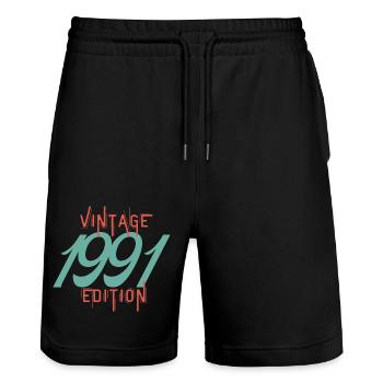 Jahrgang Ausgabe 1991 - Stanley/Stella Unisex Bio Joggingshorts Trainer  - Schwarz - Vorne - Nik (191cm) & Marisol (170cm)