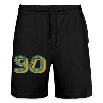 90. 90 JAHRE. 90. JAHRESTAG. 90-JÄHRIGES JUBILÄUM. - Stanley/Stella Unisex Bio Joggingshorts Trainer  - Schwarz - Vorne - Nik (191cm) & Marisol (170cm)