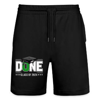 Graduating Class of 2024 Graduation Ceremony School - Stanley/Stella Trainer Unisex Organic Jogging Shorts - black - Front - Nik (191cm) & Marisol (170cm)