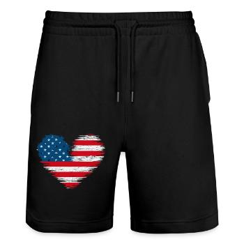 American Heart USA America 4 July - Stanley/Stella Trainer Unisex Organic Jogging Shorts - black - Front - Nik (191cm) & Marisol (170cm)