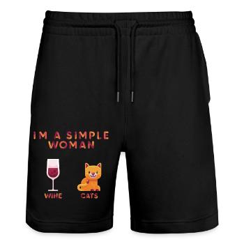 Je suis une femme simple, des chats, du vin, un chat - Short de jogging bio TRAINER Stanley/Stella unisexe - noir - Devant - Nik (191cm) & Marisol (170cm)