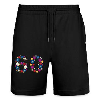 Flowers 60 - Stanley/Stella Trainer Unisex Organic Jogging Shorts - black - Front - Nik (191cm) & Marisol (170cm)