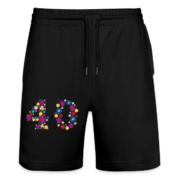 Flowers 40 - Stanley/Stella Trainer Unisex Organic Jogging Shorts - black - Front - Nik (191cm) & Marisol (170cm)