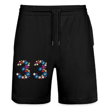 Flowers 33 - Stanley/Stella Trainer Unisex Organic Jogging Shorts - black - Front - Nik (191cm) & Marisol (170cm)