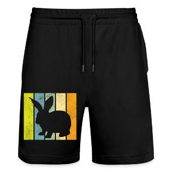 Rabbit Retro Rabbit Easter Gift - Stanley/Stella Trainer Unisex Organic Jogging Shorts - black - Front - Nik (191cm) & Marisol (170cm)
