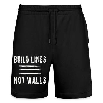 build lines not walls - Stanley/Stella Unisex Bio Joggingshorts Trainer  - Schwarz - Vorne - Nik (191cm) & Marisol (170cm)