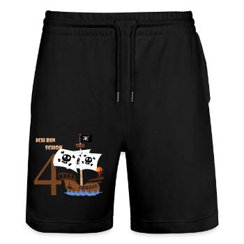 Piratenschiff Geburtstag 4 - Stanley/Stella Unisex Bio Joggingshorts Trainer  - Schwarz - Vorne - Nik (191cm) & Marisol (170cm)