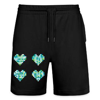 4 Pixel Herzen - neon pastel Farben - blau - grün - Stanley/Stella Unisex Bio Joggingshorts Trainer  - Schwarz - Vorne - Nik (191cm) & Marisol (170cm)