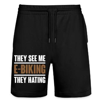 They see me e biking - Vector Graphics - Stanley/Stella Trainer Unisex Organic Jogging Shorts - black - Front - Nik (191cm) & Marisol (170cm)