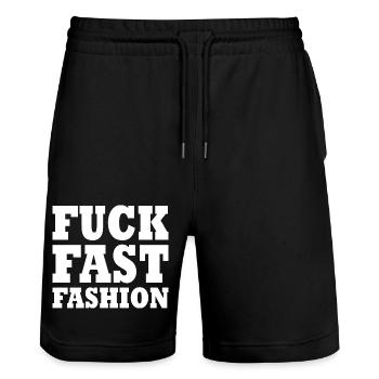 Fuck fast fashion - Short de jogging bio TRAINER Stanley/Stella unisexe - noir - Devant - Nik (191cm) & Marisol (170cm)