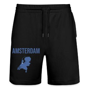 Blaues Amsterdam T-Shirt - Stanley/Stella Unisex Bio Joggingshorts Trainer  - Schwarz - Vorne - Nik (191cm) & Marisol (170cm)