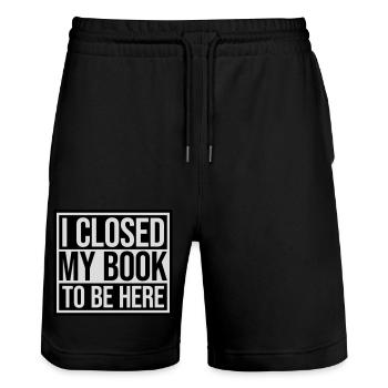 I closed my book - Stanley/Stella Trainer Unisex Organic Jogging Shorts - black - Front - Nik (191cm) & Marisol (170cm)