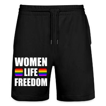 Women life freedom - Short de jogging bio TRAINER Stanley/Stella unisexe - noir - Devant - Nik (191cm) & Marisol (170cm)