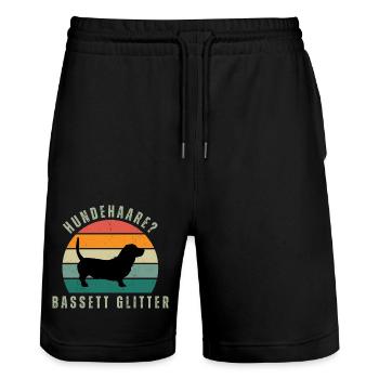 Basset Glitter Retro Sunset - Stanley/Stella Unisex Bio Joggingshorts Trainer  - Schwarz - Vorne - Nik (191cm) & Marisol (170cm)