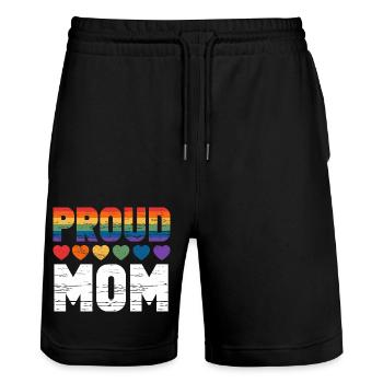 Stolze Mama LGBT Regenbogenherz - Stanley/Stella Unisex Bio Joggingshorts Trainer  - Schwarz - Vorne - Nik (191cm) & Marisol (170cm)