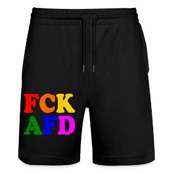 Fck afd - Stanley/Stella Unisex Bio Joggingshorts Trainer  - Schwarz - Vorne - Nik (191cm) & Marisol (170cm)