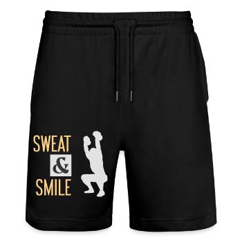 Sweat and smile Fitness Bodybuilding Humor - Stanley/Stella Trainer Unisex Organic Jogging Shorts - black - Front - Nik (191cm) & Marisol (170cm)