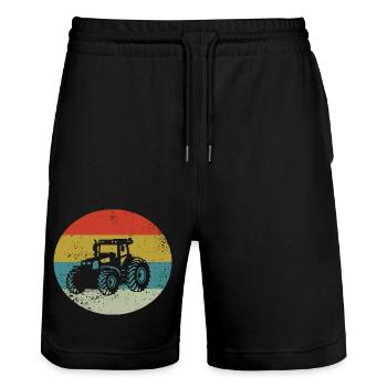 Traktor Bauernhof Bauer Retro - Stanley/Stella Unisex Bio Joggingshorts Trainer  - Schwarz - Vorne - Nik (191cm) & Marisol (170cm)