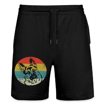 Schäferhund Hund Retro - Stanley/Stella Unisex Bio Joggingshorts Trainer  - Schwarz - Vorne - Nik (191cm) & Marisol (170cm)