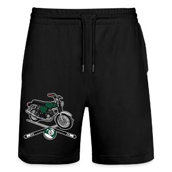 S51 (billardgrün) // Illustration - Stanley/Stella Unisex Bio Joggingshorts Trainer  - Schwarz - Vorne - Nik (191cm) & Marisol (170cm)