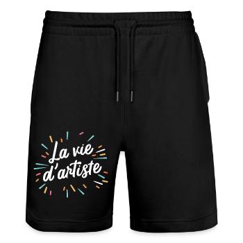 La vie d'artiste - Short de jogging bio TRAINER Stanley/Stella unisexe - noir - Devant - Nik (191cm) & Marisol (170cm)
