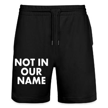 Not in our name - Stanley/Stella Unisex Bio Joggingshorts Trainer  - Schwarz - Vorne - Nik (191cm) & Marisol (170cm)
