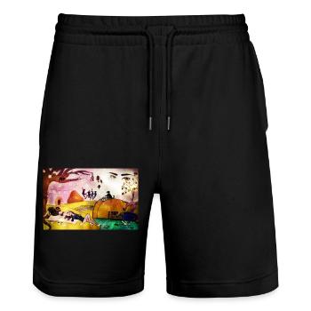 art abstrait - Short de jogging bio TRAINER Stanley/Stella unisexe - noir - Devant - Nik (191cm) & Marisol (170cm)